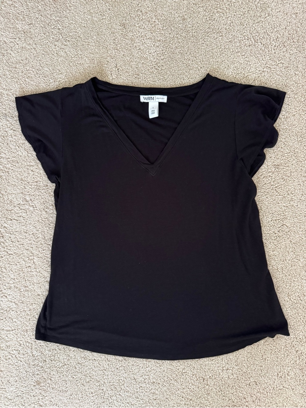White House Black Market Black V-Neck Flutter Sleeve Top